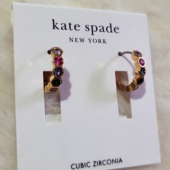 Kate Spade Gold Hoop Earrings with Multicolor Stones - Picture 1 of 2